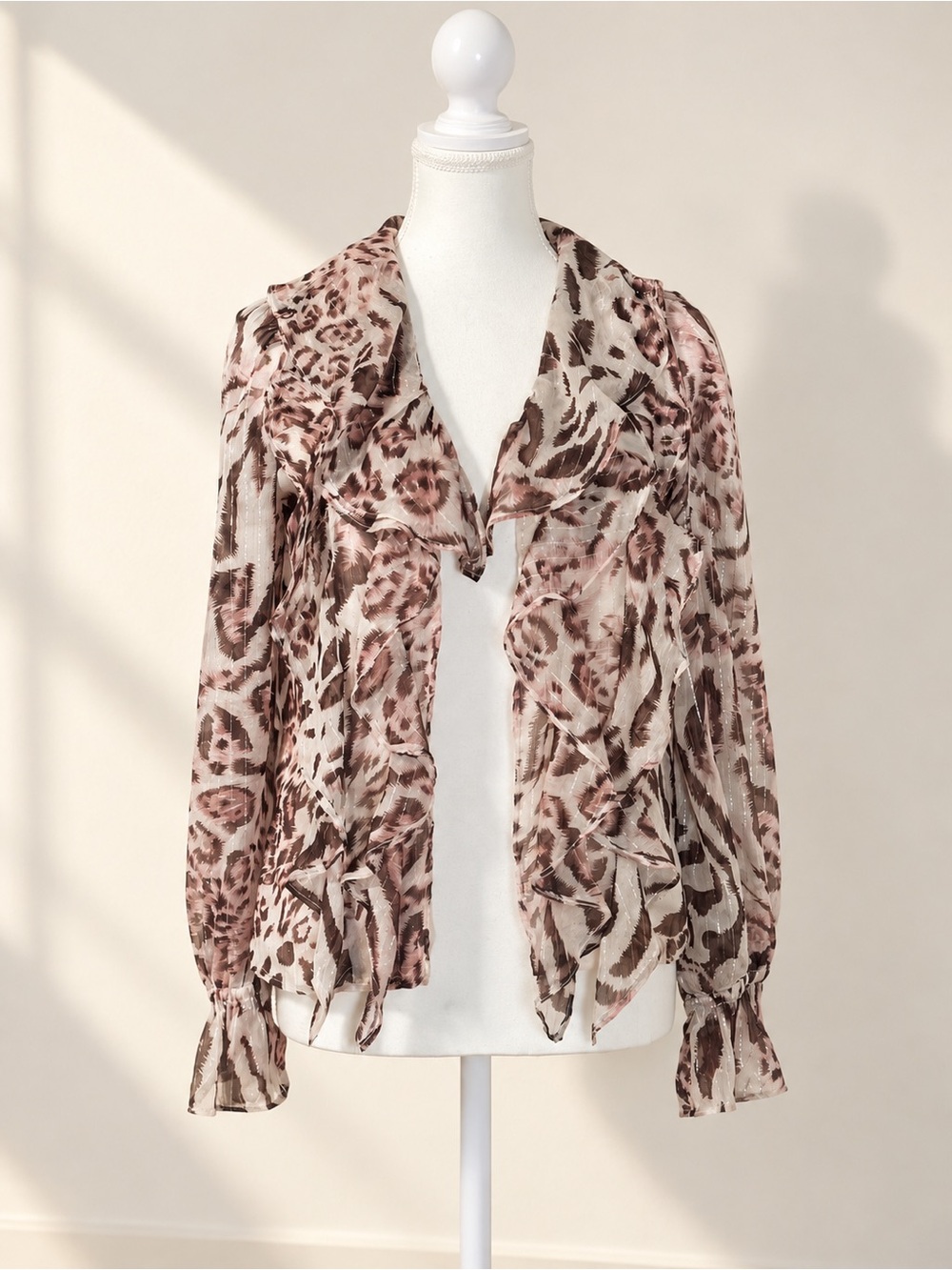 Walter Baker Animal Print Ruffle Blouse XS